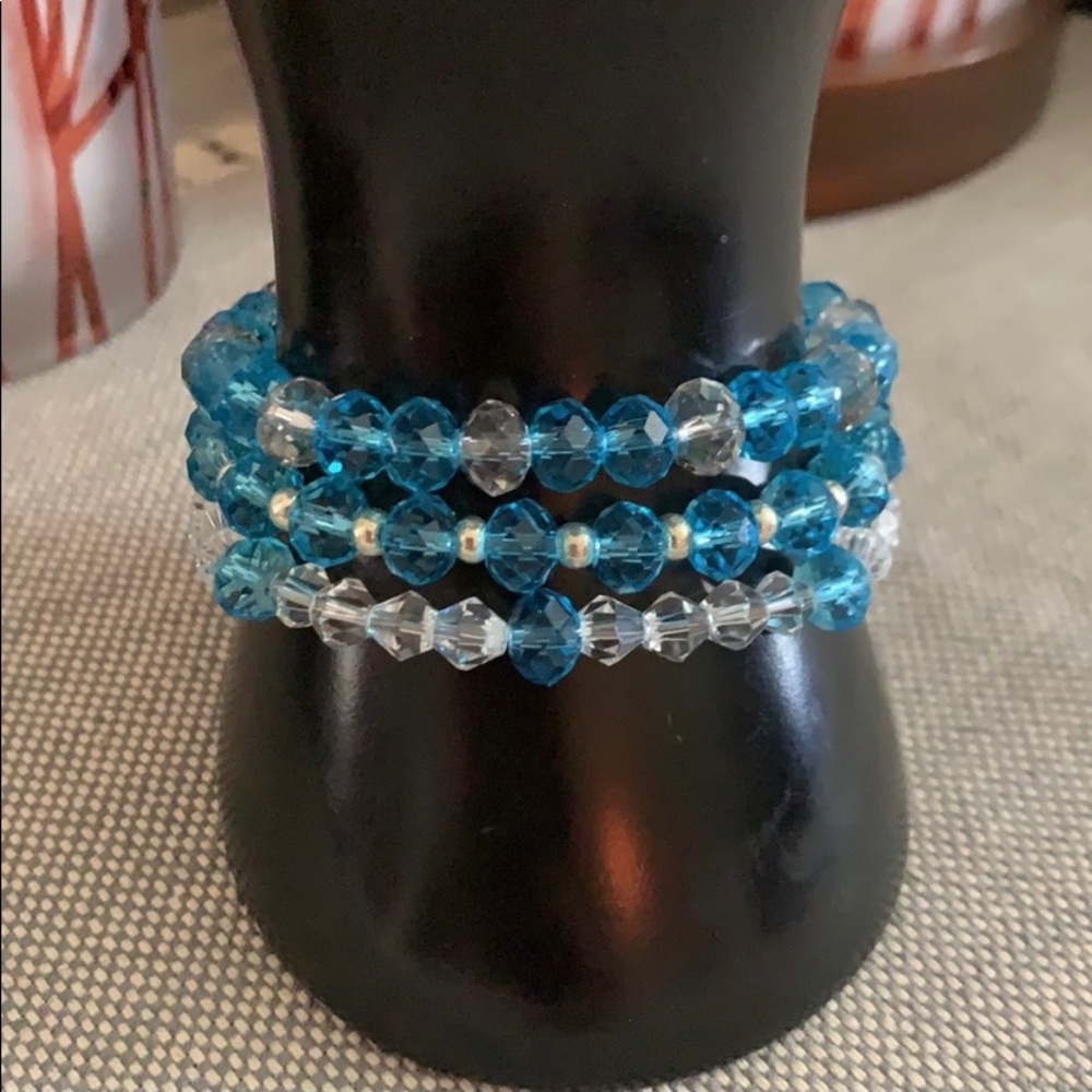 Handmade Blue Glass Stretch Beaded Bracelet